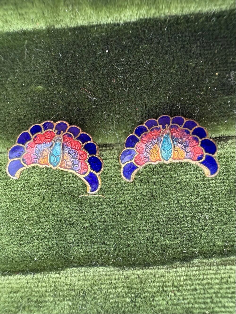 vintage cloisonné enamel peacock studs